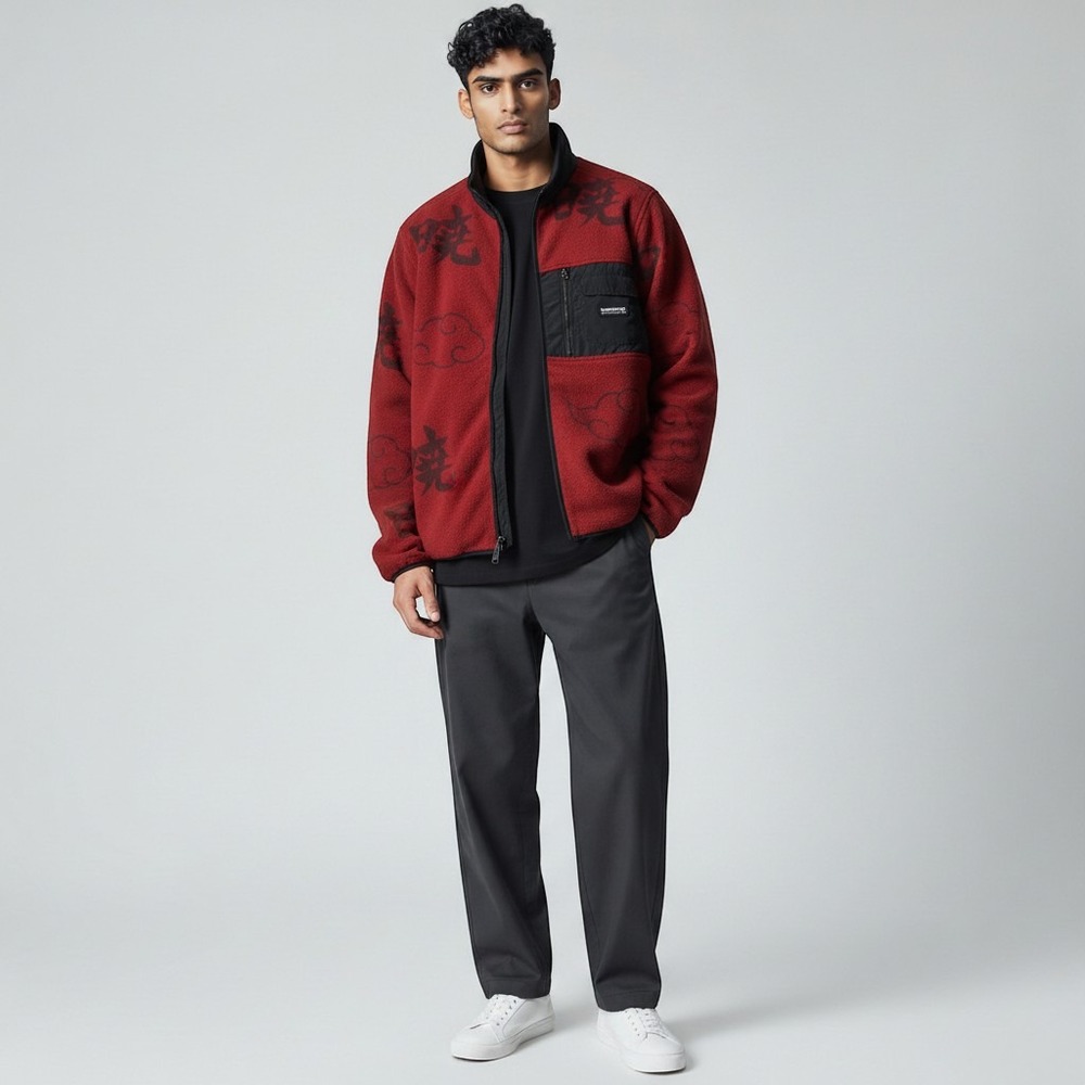 Primitive Naruto Shippuden Akatsuki Fleece Jacket Red Mens Small Full Zip